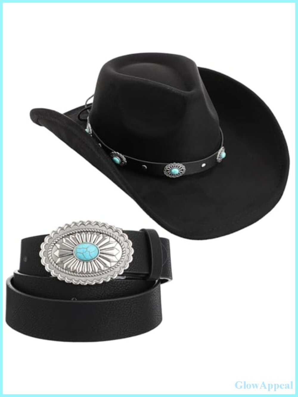 Suede Cowboy Hat with Turquoise Hatband and Belt Set